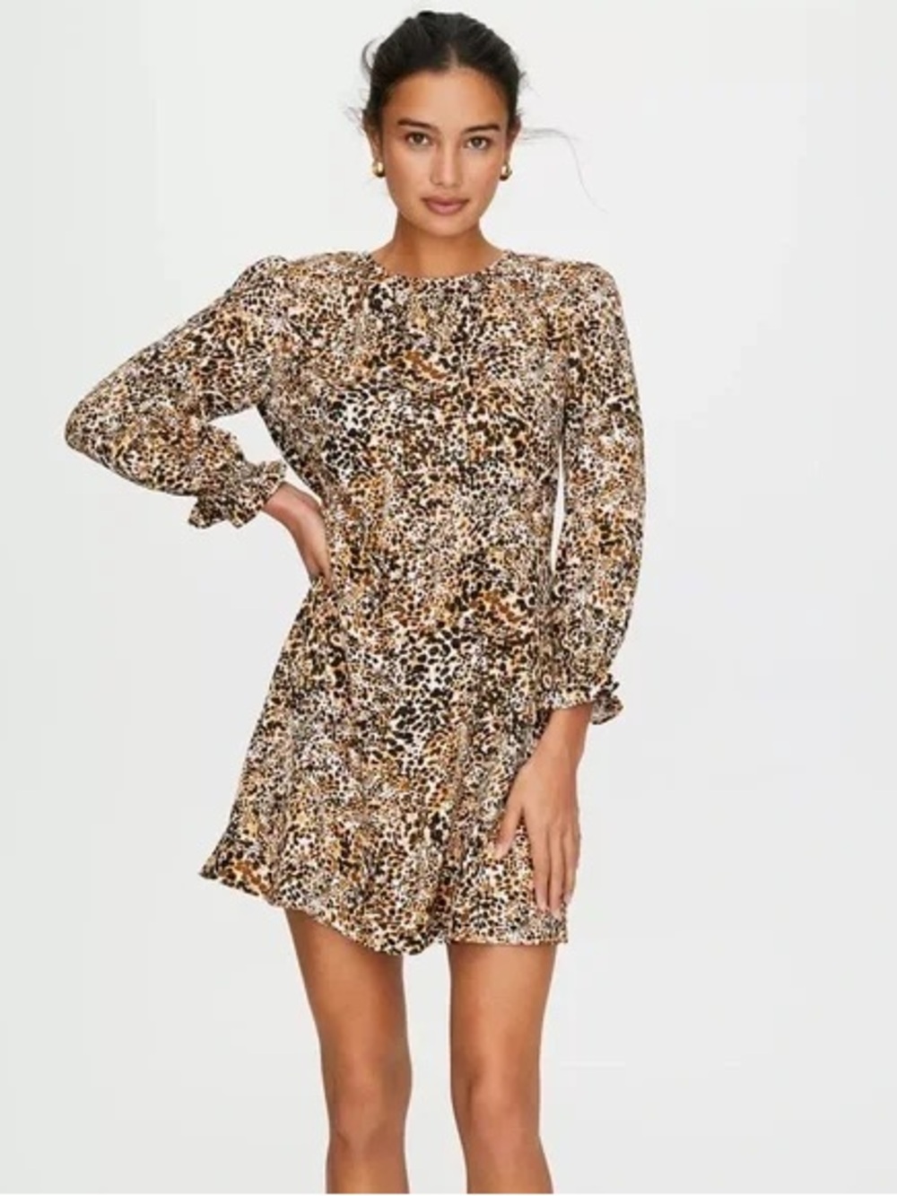 Aritzia Leopard-Print Long Sleeve Shift Dress - Brown/Black/Cream